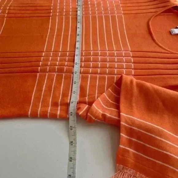 BELFORD Pima Cotton Orange Scoop Neck Sweater with Frilly Cuffs and Hem. Size L - Picture 9 of 11